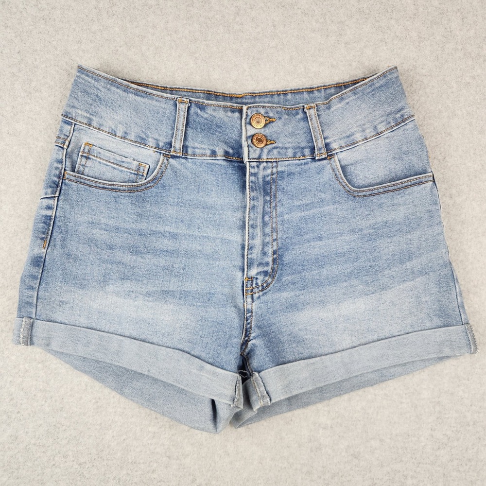 Forever 21 Denim Shorts Women 29 Light Blue High Rise Cuffed Double Button Jean